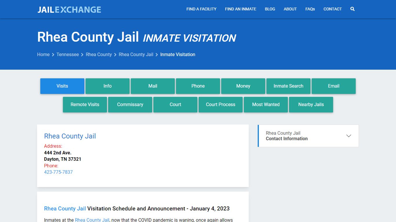Inmate Visitation - Rhea County Jail, TN - Jail Exchange